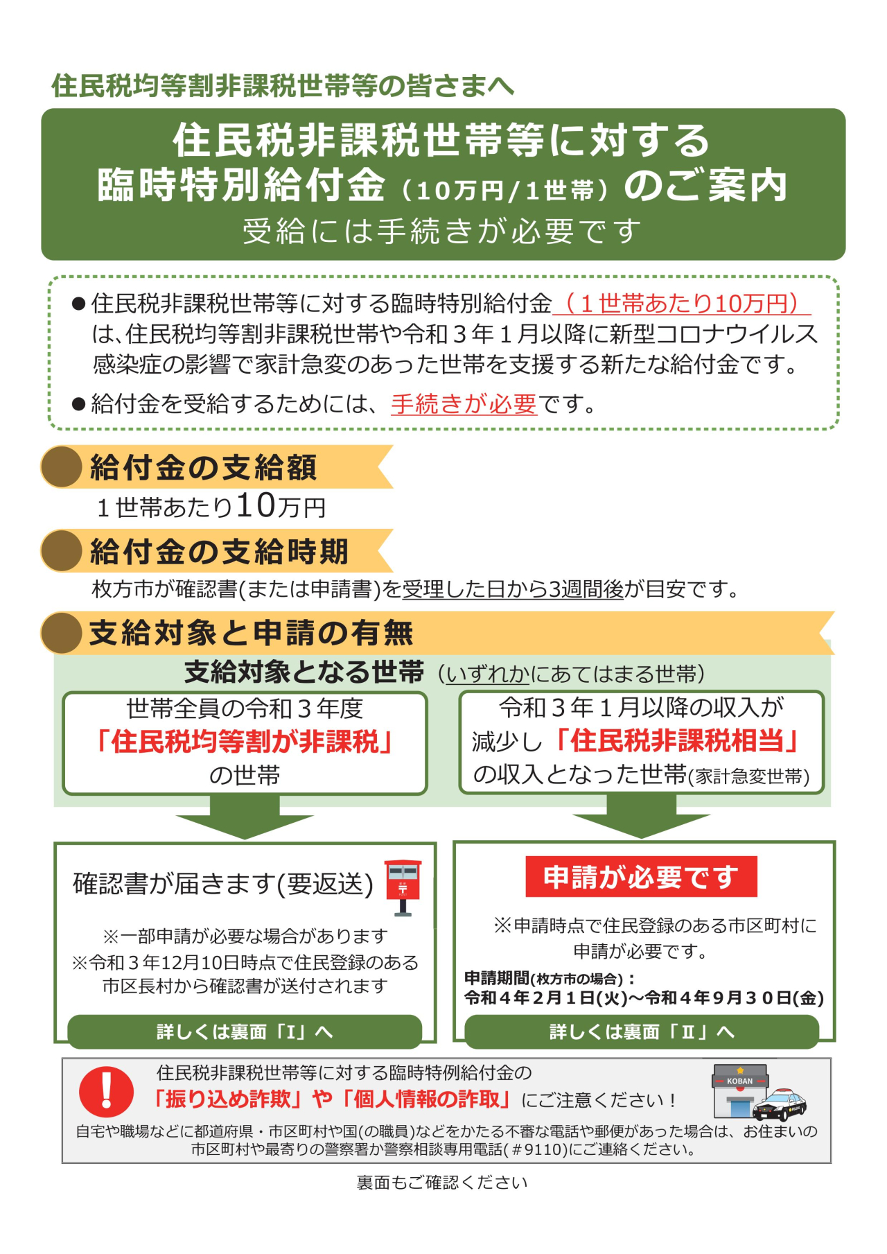 臨時特別給付金のご案内